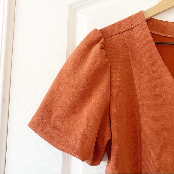 DOWNEAST Button Front Puff Sleeve Midi Dress - Picture 7 of 9